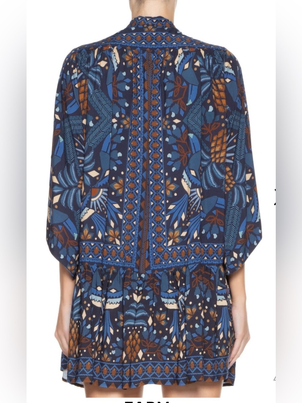 Farm Rio Tropical Magic Blue Patterned Tie-Neck Women’s Dress Size Medium - Picture 3 of 15